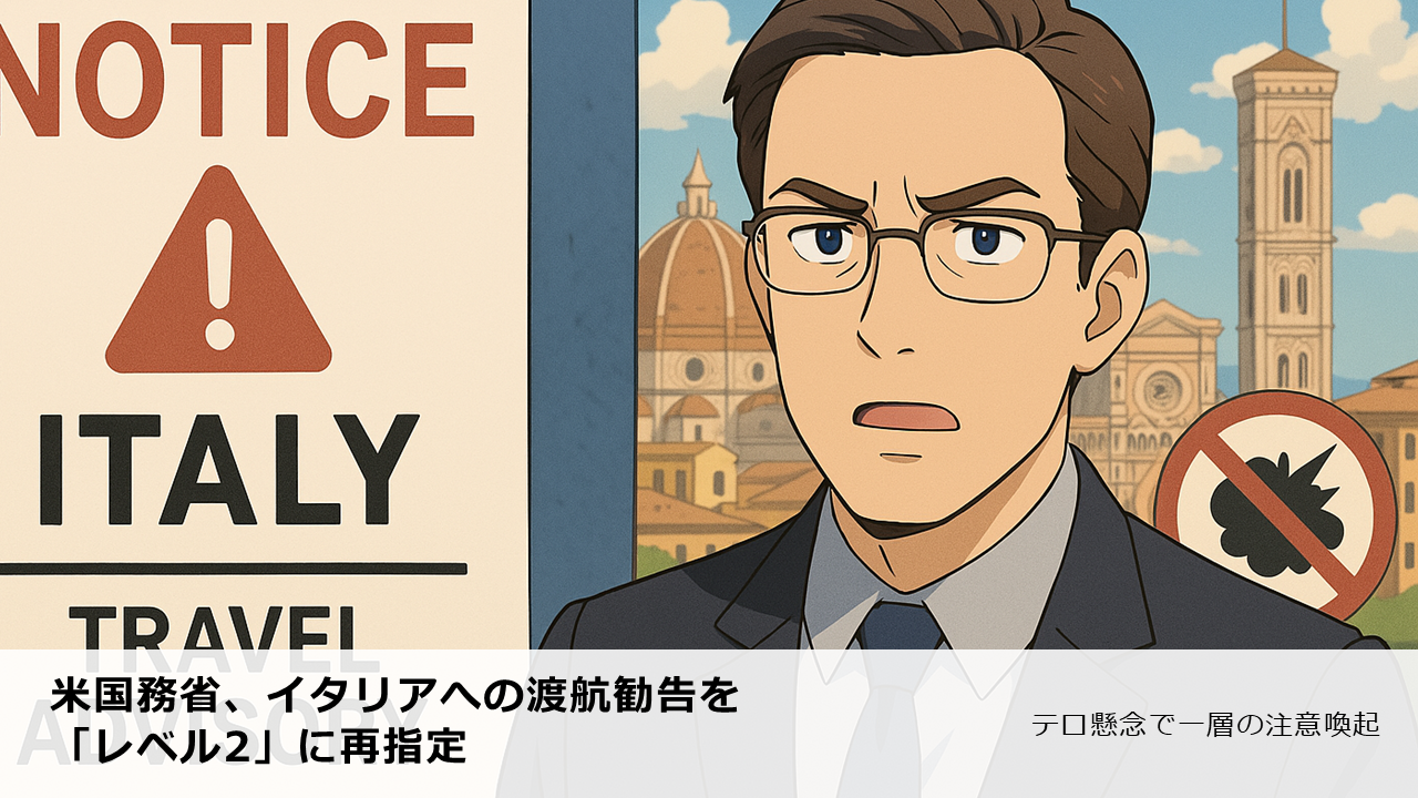 【2025年最新】米国務省、イタリアへの渡航勧告を「レベル2」に再指定｜テロ懸念で一層の注意を呼びかけ